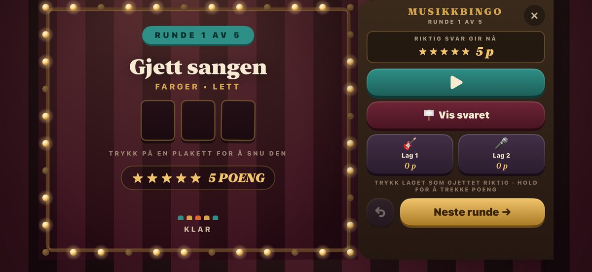 Klassisk modus: Gjett fargen med gullplaketter på scenen